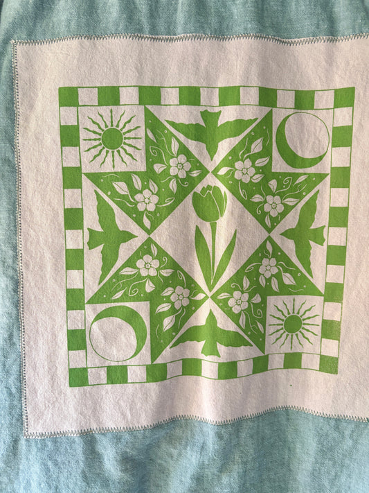 green patchwork button shirt