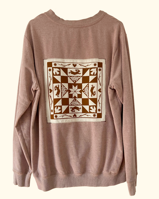 brown winter quiltwork sweatshirt
