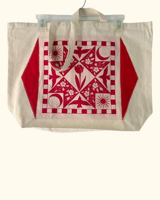 spring patchwork tote bag