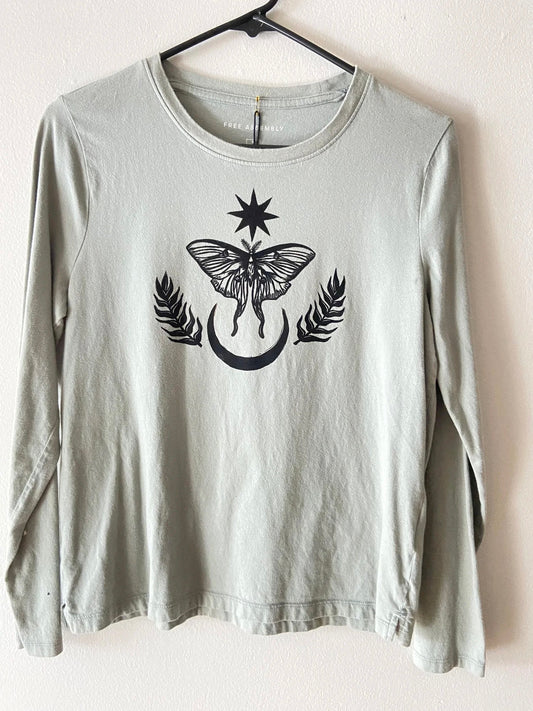 luna moth: muted sage long-sleeve shirt