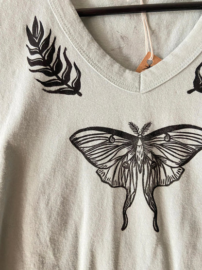 luna moth: sage v-neck shirt