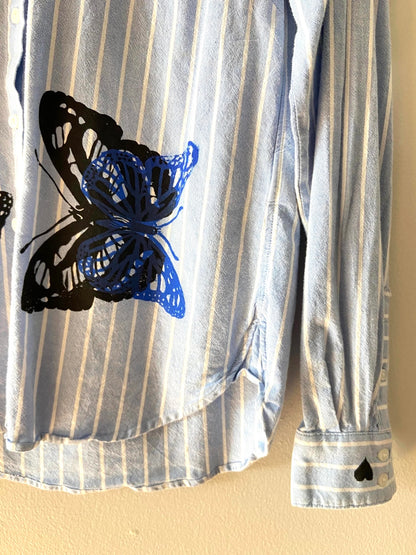 blue & black butterfly button shirt