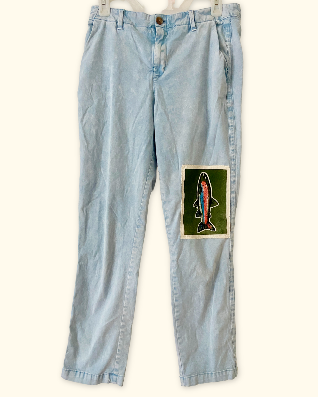 rainbow trout blue trousers