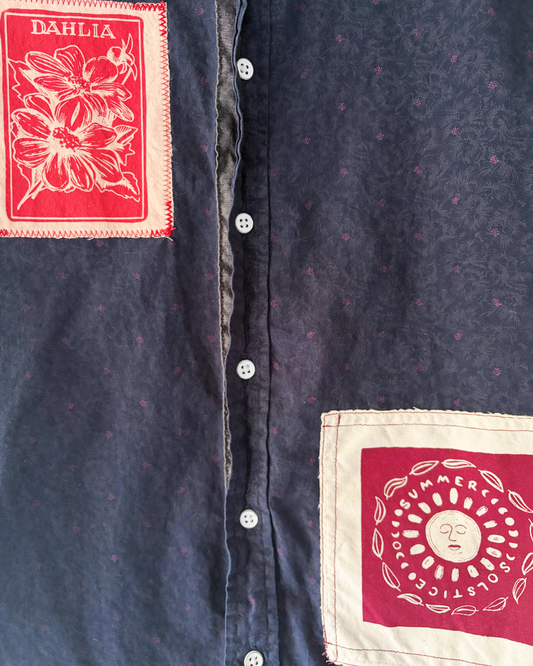 blue floral summer button shirt