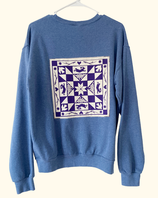 blue winter quiltwork sweatshirt