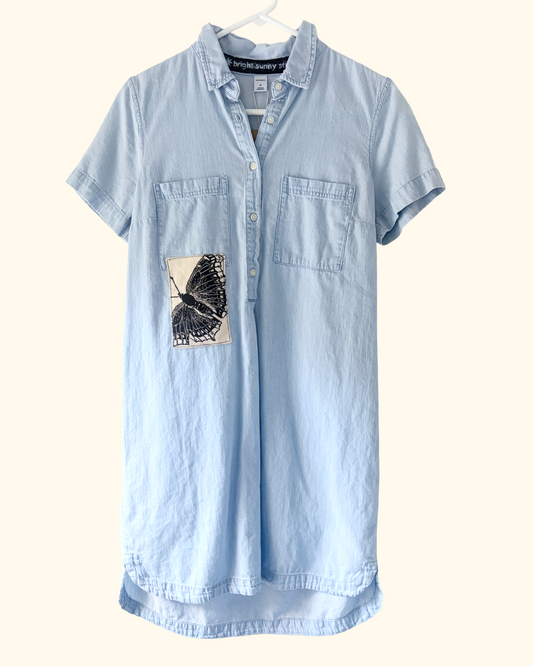 butterfly patch denim dress