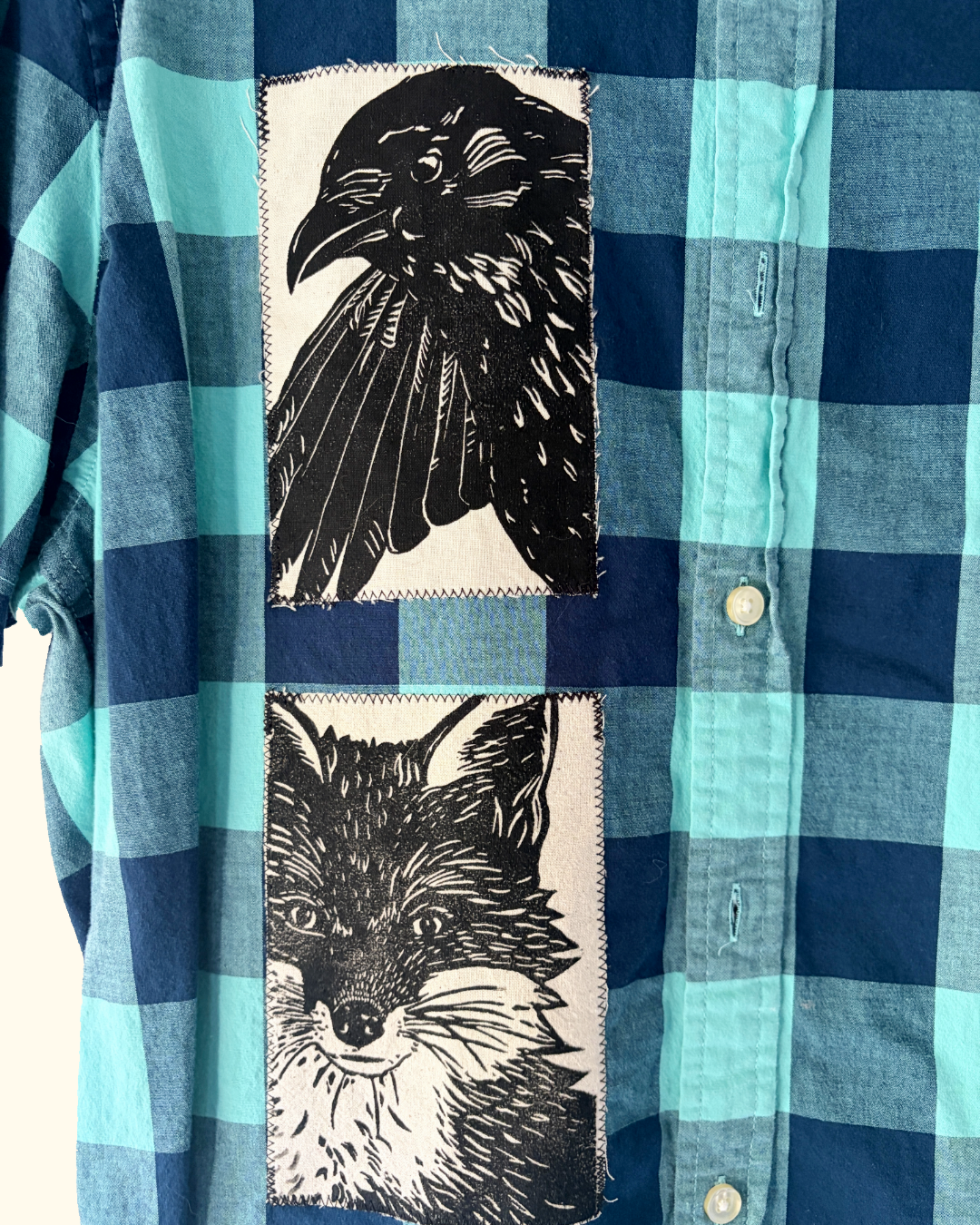 checkered wildlife button shirt
