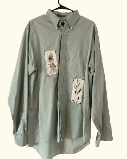 green leaf print button shirt