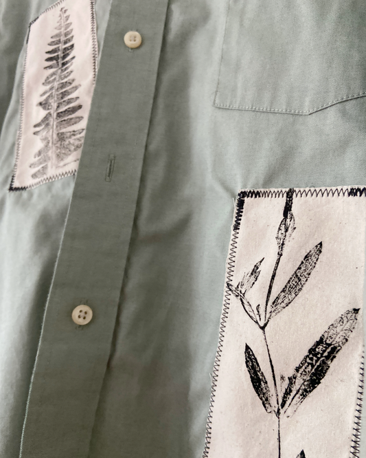 green leaf print button shirt