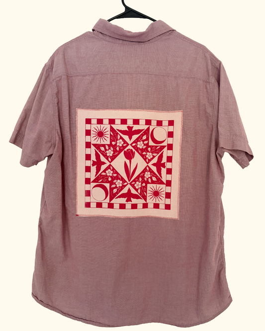 red patchwork button shirt
