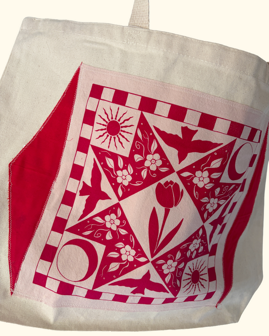 spring patchwork tote bag