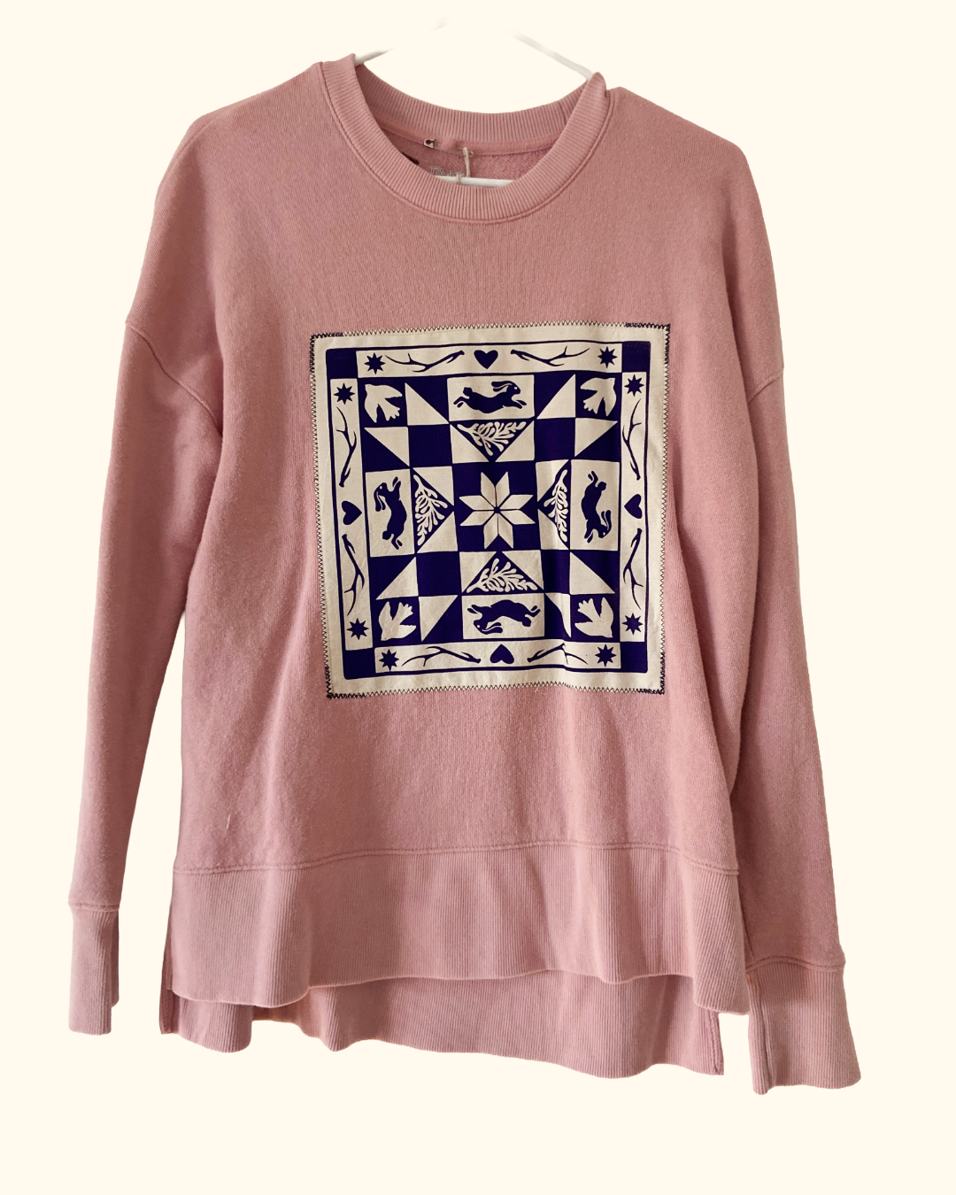 pink winter quiltwork sweatshirt