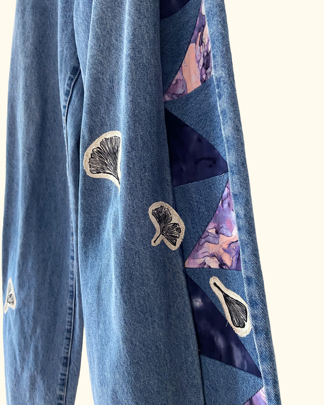 quilted ginko leaf jeans