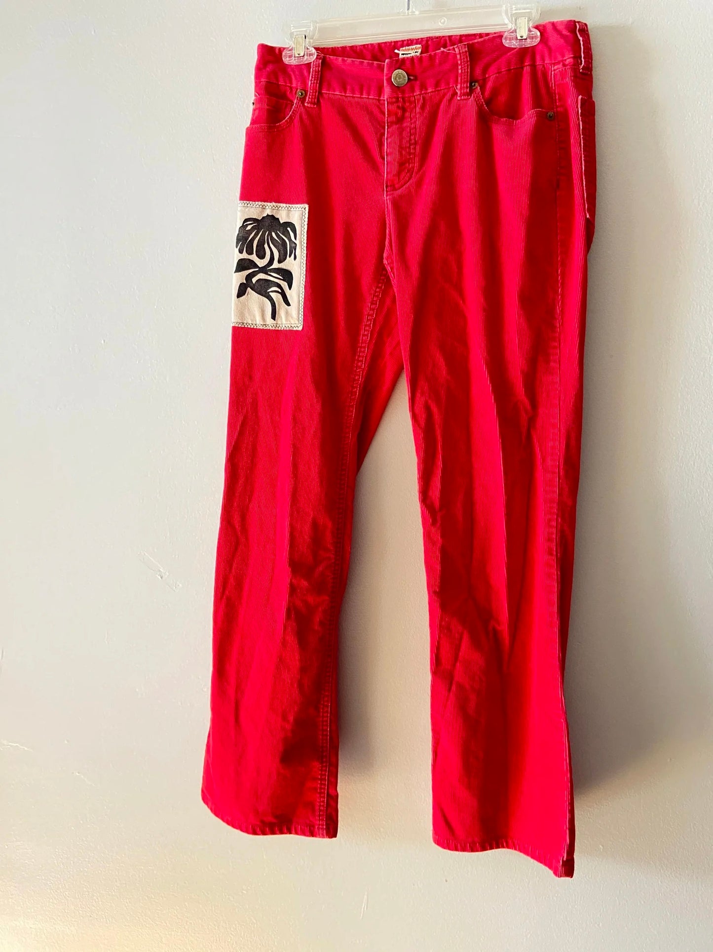 red corduroy patch pants