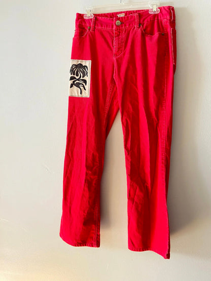 red corduroy patch pants