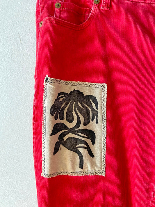 red corduroy patch pants