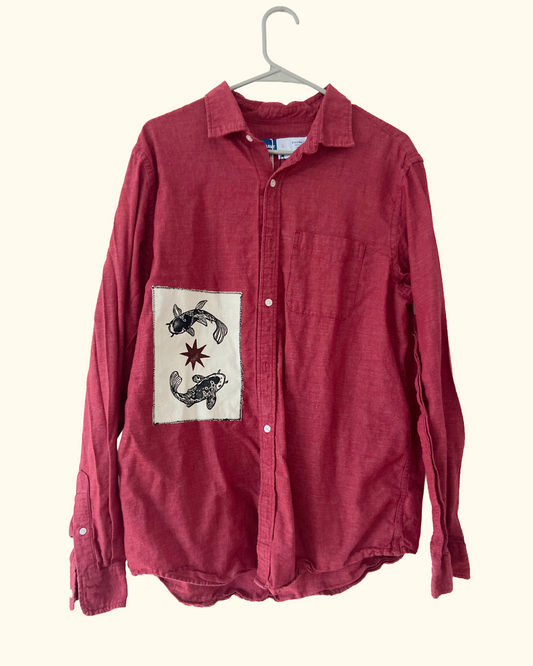 red koi fish button shirt