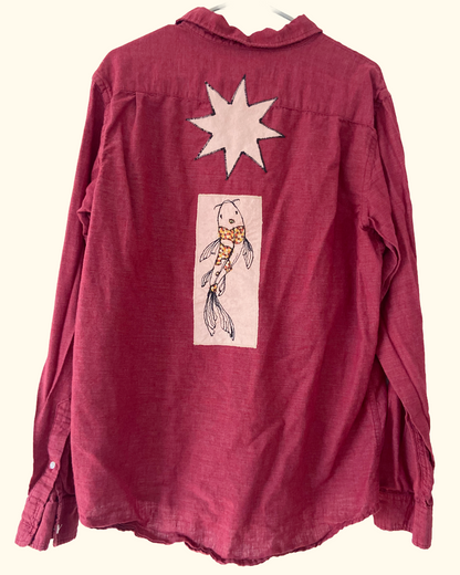 red koi fish button shirt