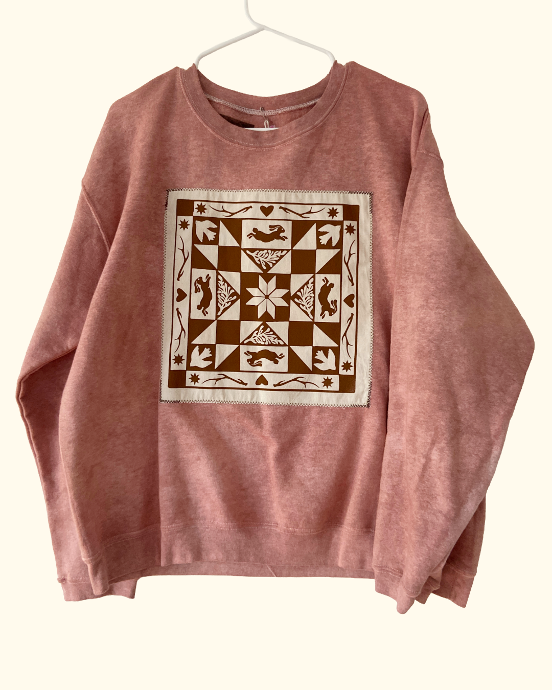 red winter quiltwork sweatshirt