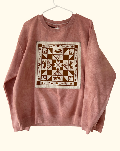 red winter quiltwork sweatshirt