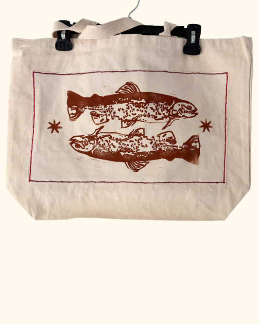 brown trout tote bag