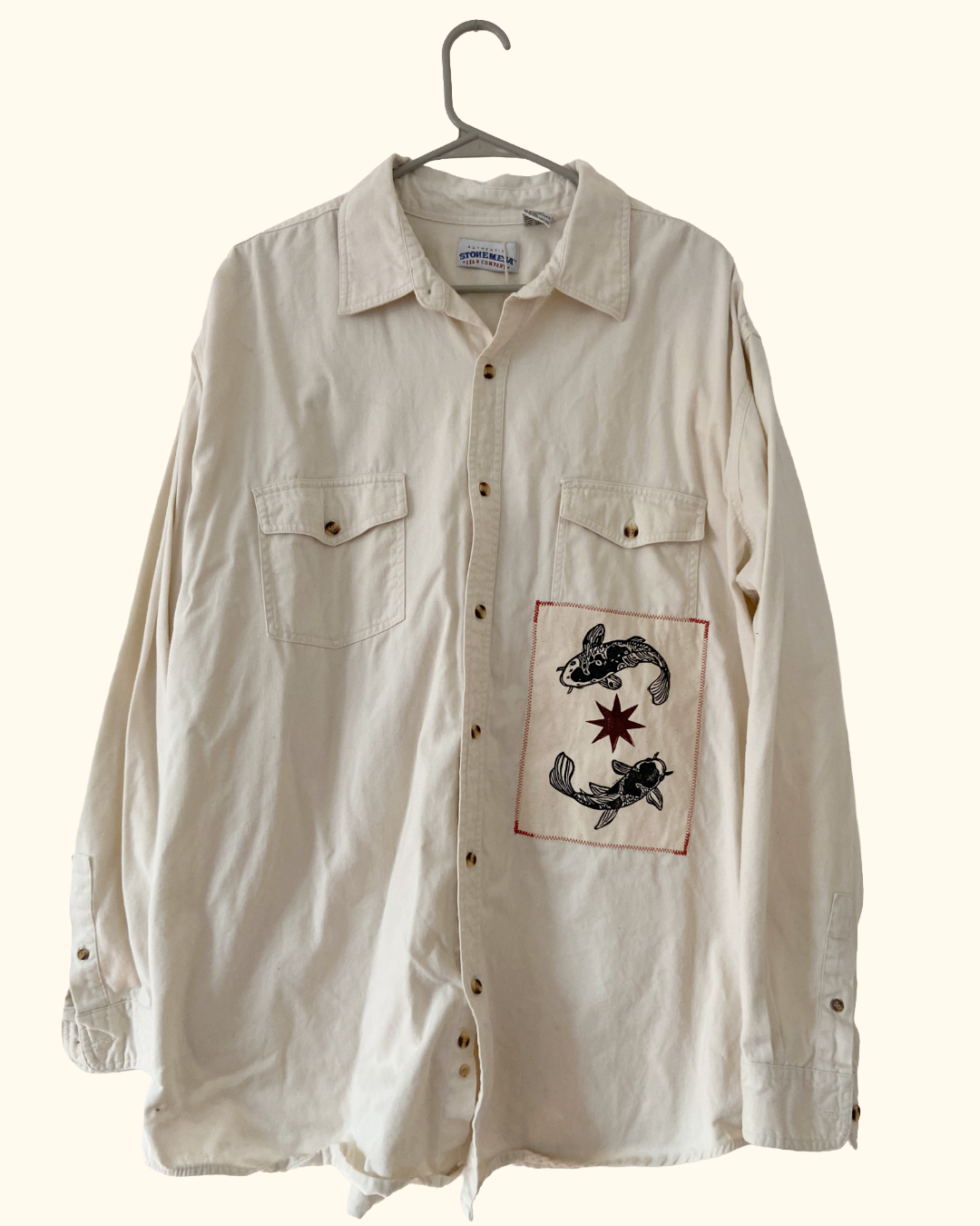 white koi fish button shirt