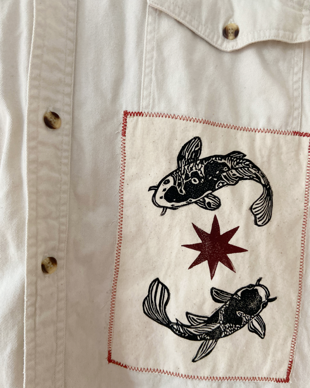 white koi fish button shirt